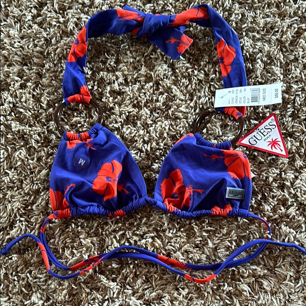 NWT Guess Blue and Red floral bikini top